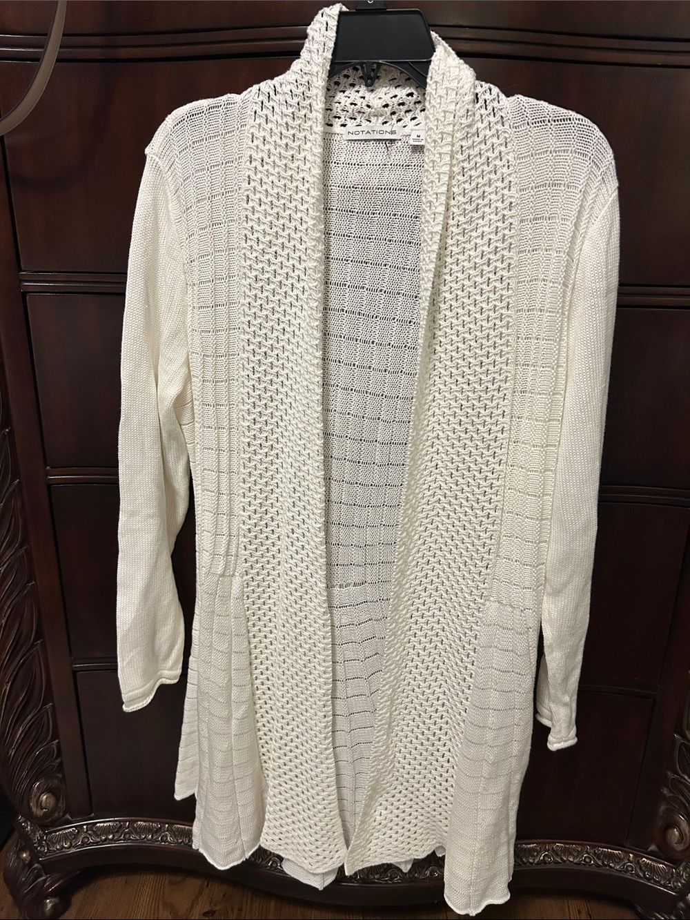 Notations Cream Open-Front Knit Cardigan with Textured Panels